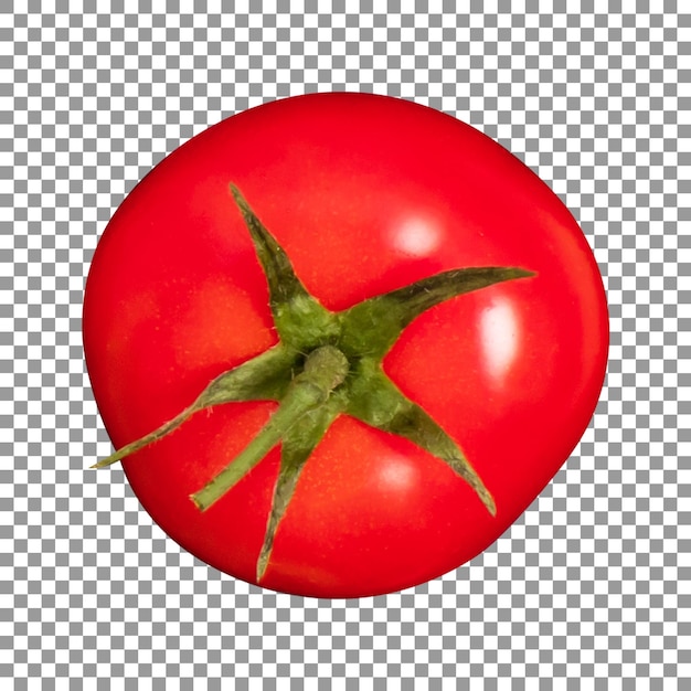 Red tomato with green stem on transparent background