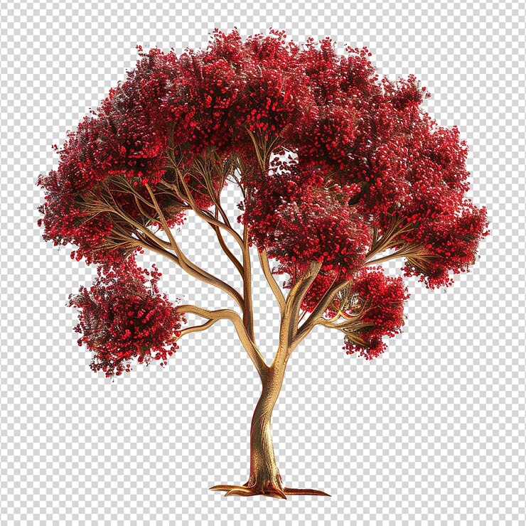 PSD red tree isolated on transparent background