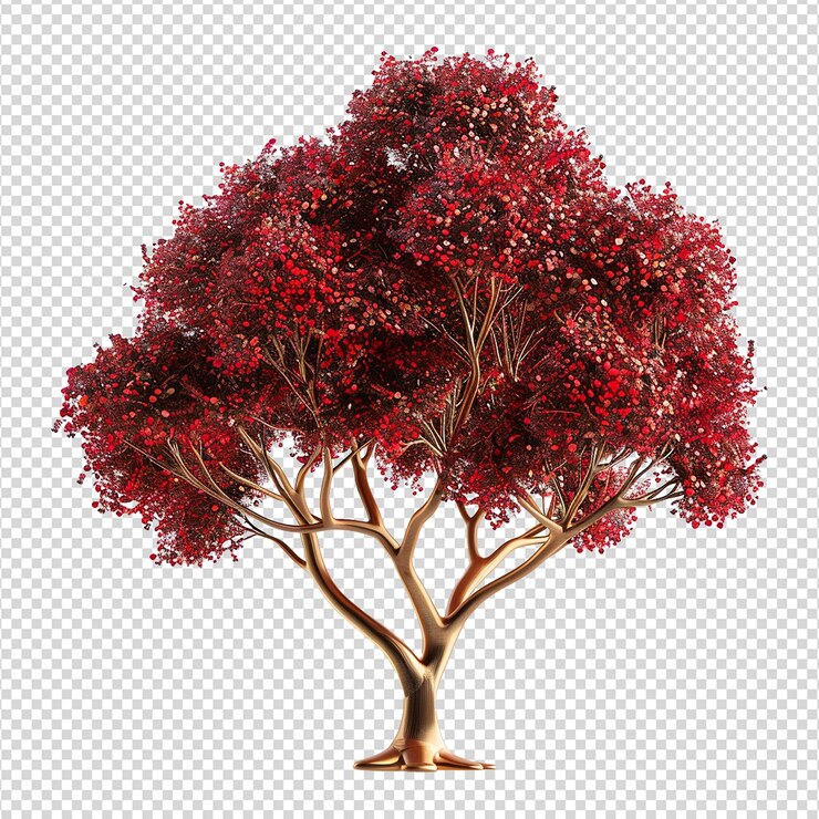 PSD red tree isolated on transparent background