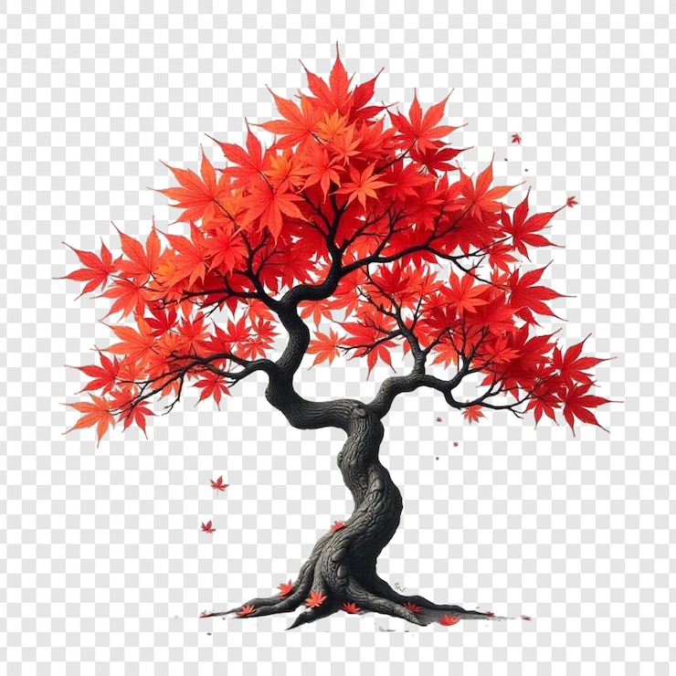 PSD red tree isolated on transparent background