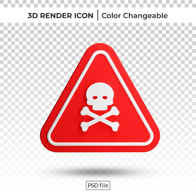 PSD red triangle warning sign 3d render color changeable icon