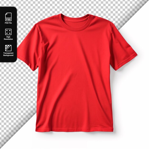 PSD red tshirt template isolated on a transparent background