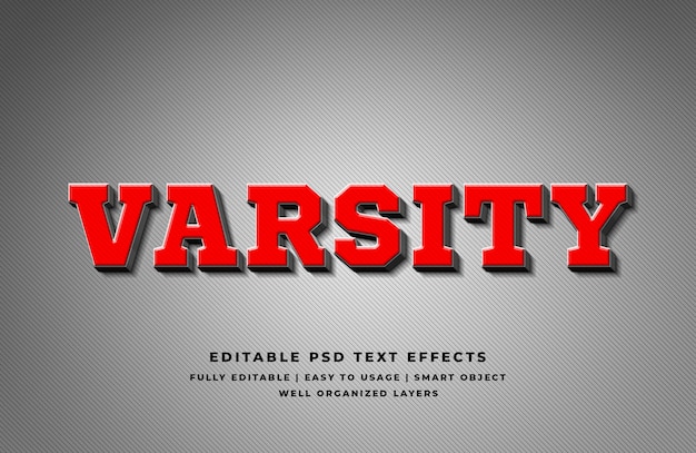 Red varsity 3d text style effect