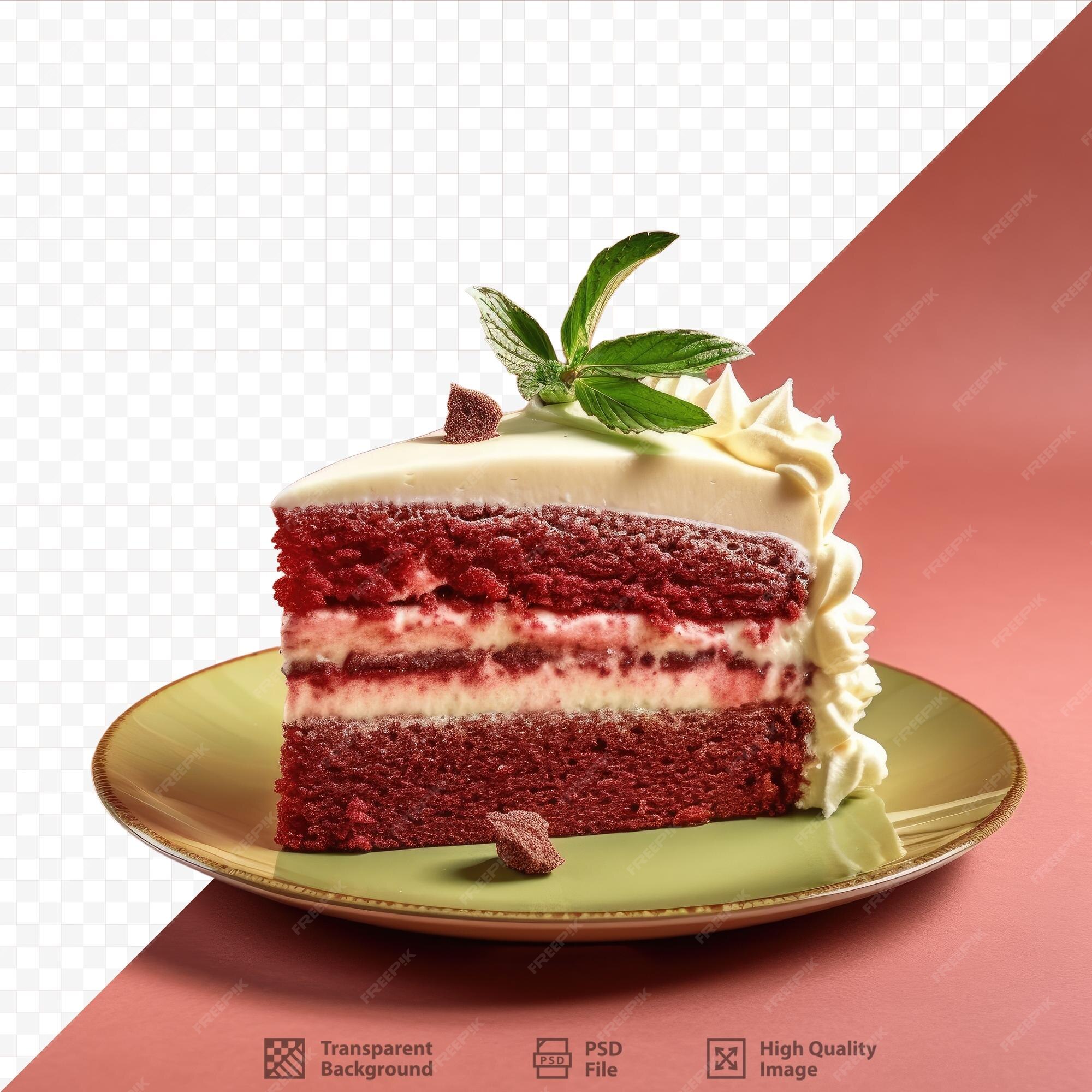 Premium PSD | Red velvet cake slices on a black dish with cream ...