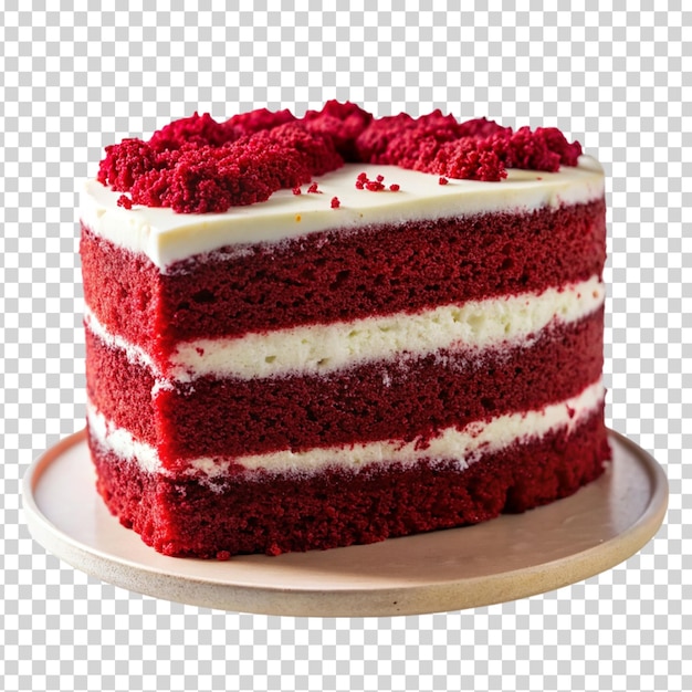 PSD a red velvet cake with white frosting and raspberries on transparent background