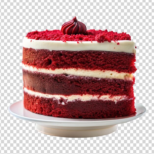 PSD a red velvet cake with white frosting and raspberries on transparent background