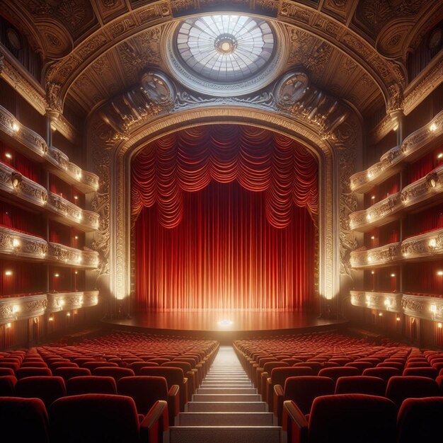 PSD red velvet curtain in an opera