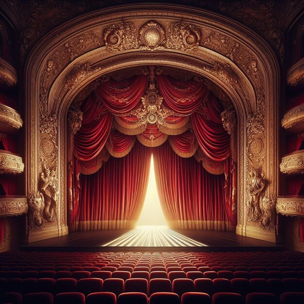 PSD red velvet curtain in an opera