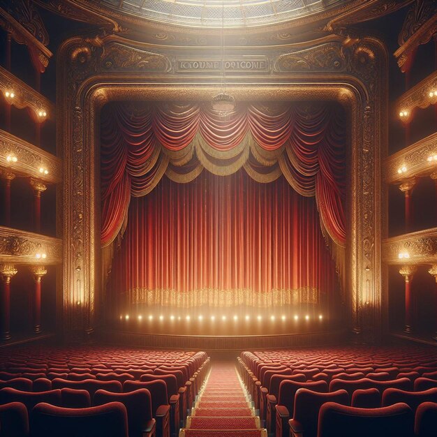 PSD red velvet curtain in an opera