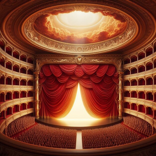 PSD red velvet curtain in an opera