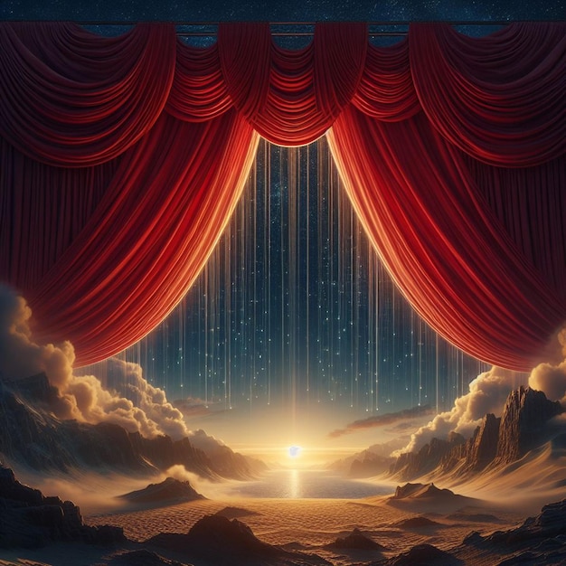PSD red velvet curtain in an opera