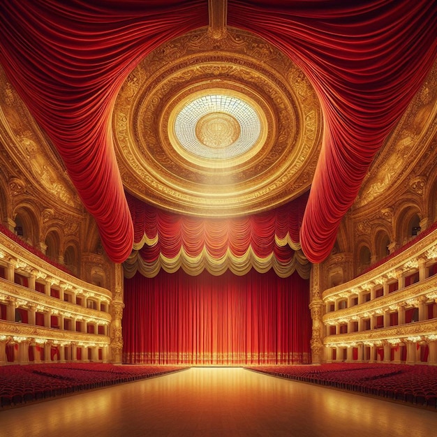 PSD red velvet curtain in an opera