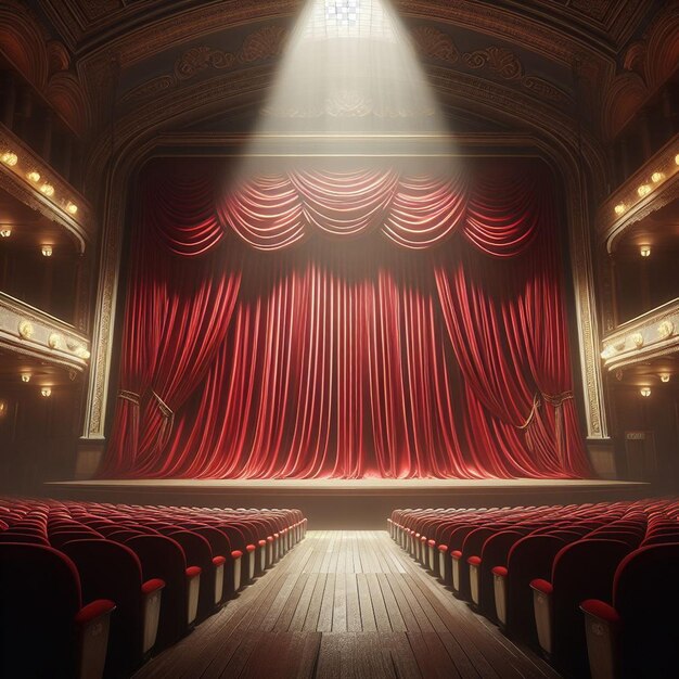 PSD red velvet curtain in an opera