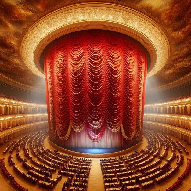 PSD red velvet curtain in an opera