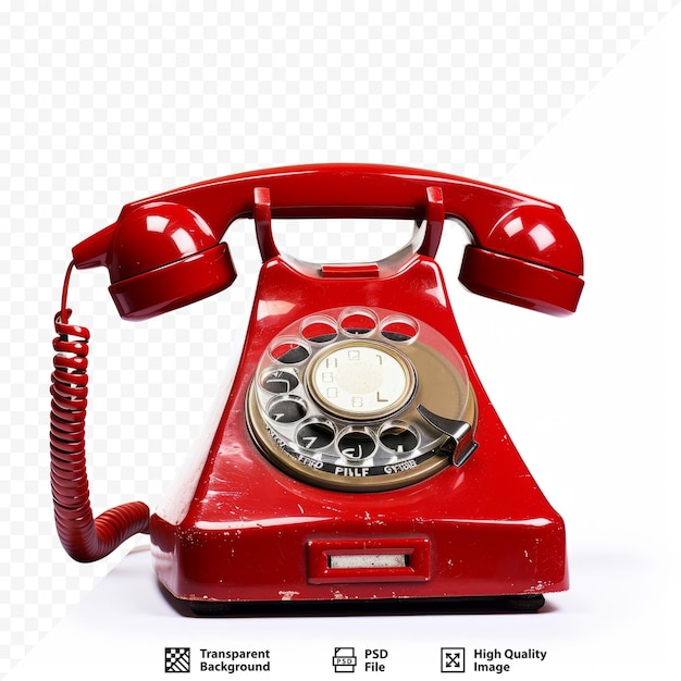 Red vintage phone against white isolated background