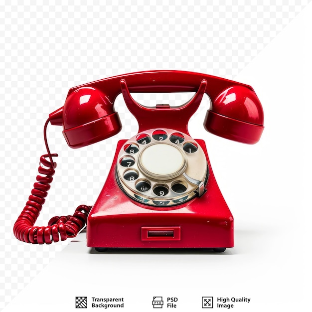 Red vintage phone against white isolated background