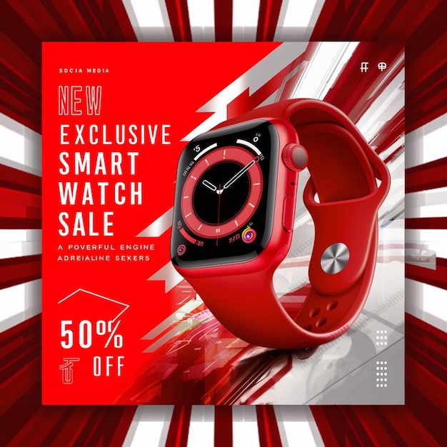 PSD a red watch with a picture of a watch that says new smart watch