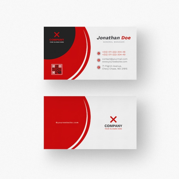 Red and white business card mockup