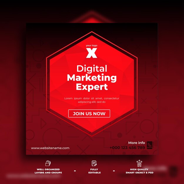 PSD a red and white digital marketing expert poster