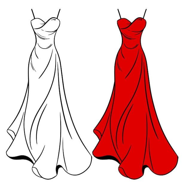 a red and white dress with a red bridal on the bottom