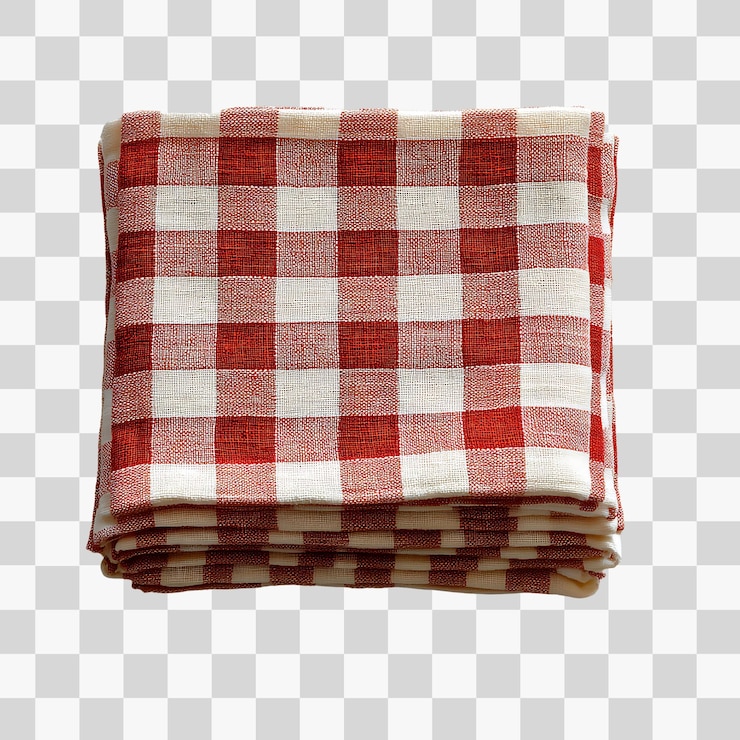 PSD red and white gingham napkin stack transparent background