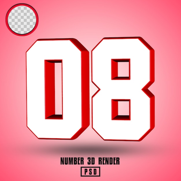 PSD red white number 3drender