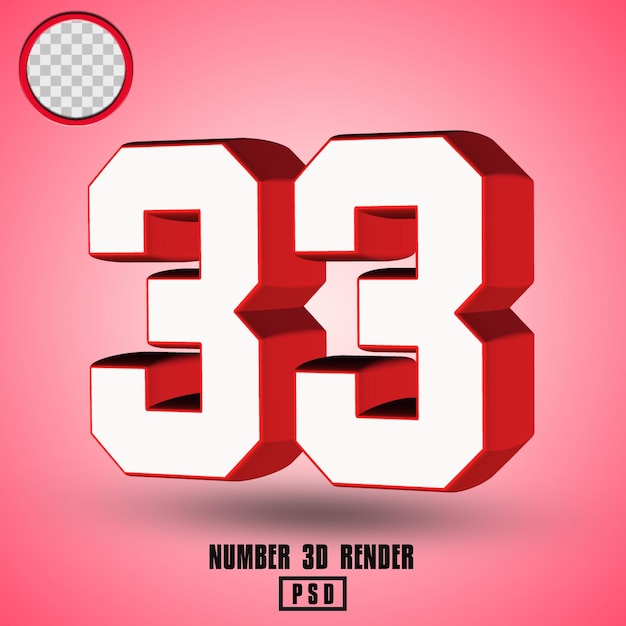 PSD red white number 3drender