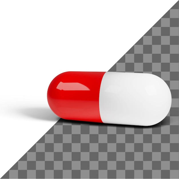 A red and white pill capsule