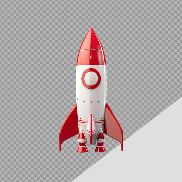 Red and white rocket ship png isolated on transparent background