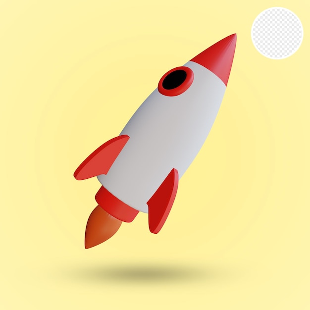 A red and white rocket with a round hole in the middle.
