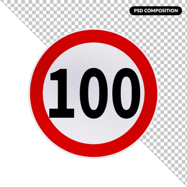 PSD a red and white sign with the number 100 on it