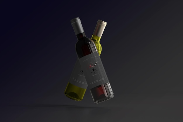 PSD red and white wine bottle mockup