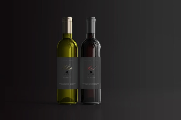 Red and white wine bottle mockup