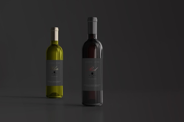 Red and white wine bottle mockup