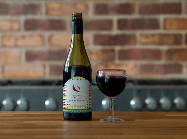 Red wine bottle mockup
