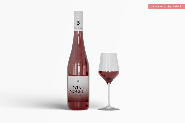 Red wine bottle with glass mockup front view