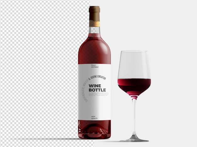 PSD red wine bottle with glass mockup template