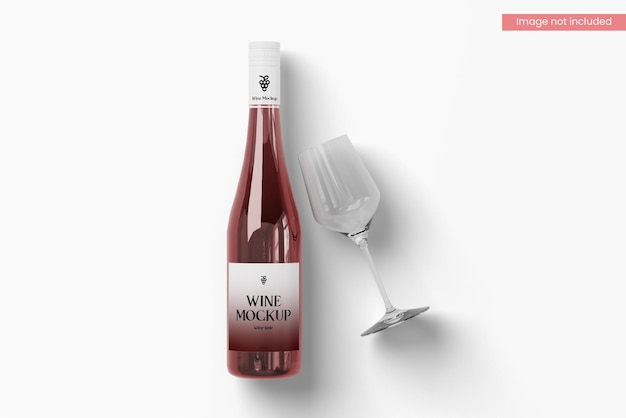 Bottiglia di vino rosso con vista dall'alto mockup di vetro