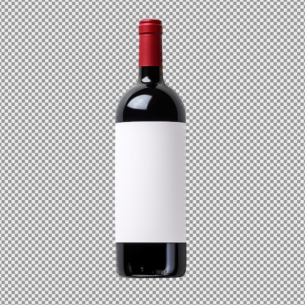 PSD vino rosso e una bottiglia senza etichetta isolata su uno sfondo bianco