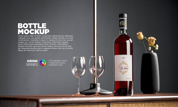 PSD red wine label mockup