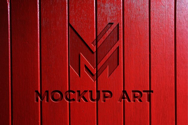 PSD mockup premium effetto logo in legno rosso