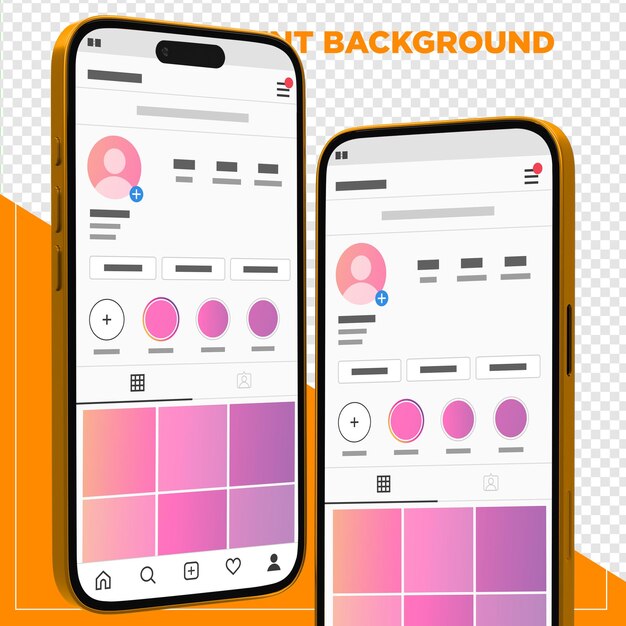 red yellow phone mockup with transparent background