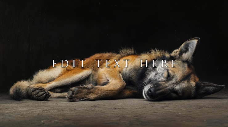 PSD a reddishbrown dog sleeps peacefully on a dark floor curled into a comfortable position