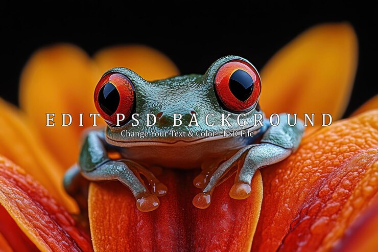 PSD 花 の 上 に いる 赤眼 の 木 の カエル