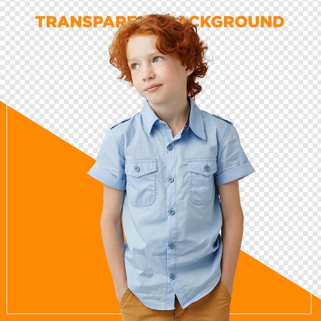 redhead boy with hands in pockets with transparent background