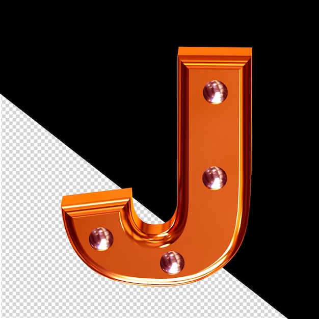 PSD Рыжеволосый 3d-символ с металлическими заклепками буква j