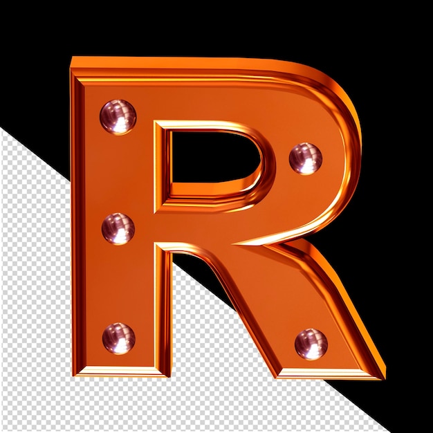 Redheaded 3d symbol with metal rivets letter r
