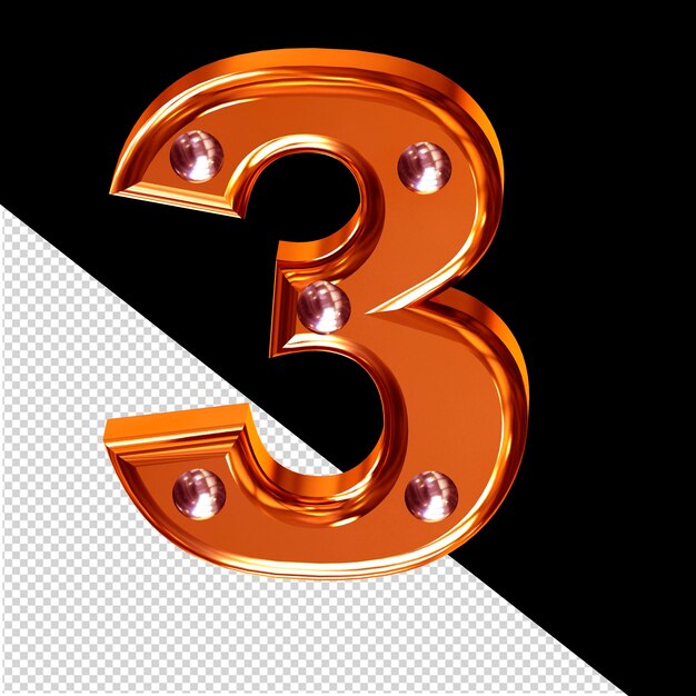 PSD redheaded 3d symbol with metal rivets number 3