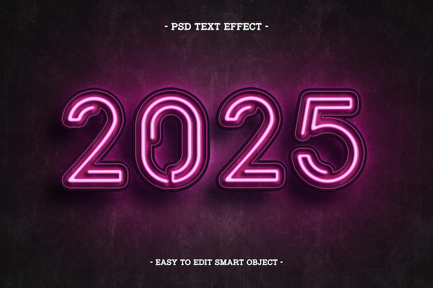 Redigerbar teksteffekt i neonstil Godt Nytt År 2025