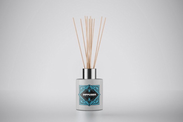 PSD Стеклянная бутылка reed diffuser с коробкой mockup